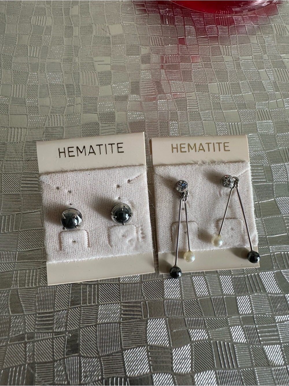 Hematite Stud and Drop Earring Set - Silver Tones